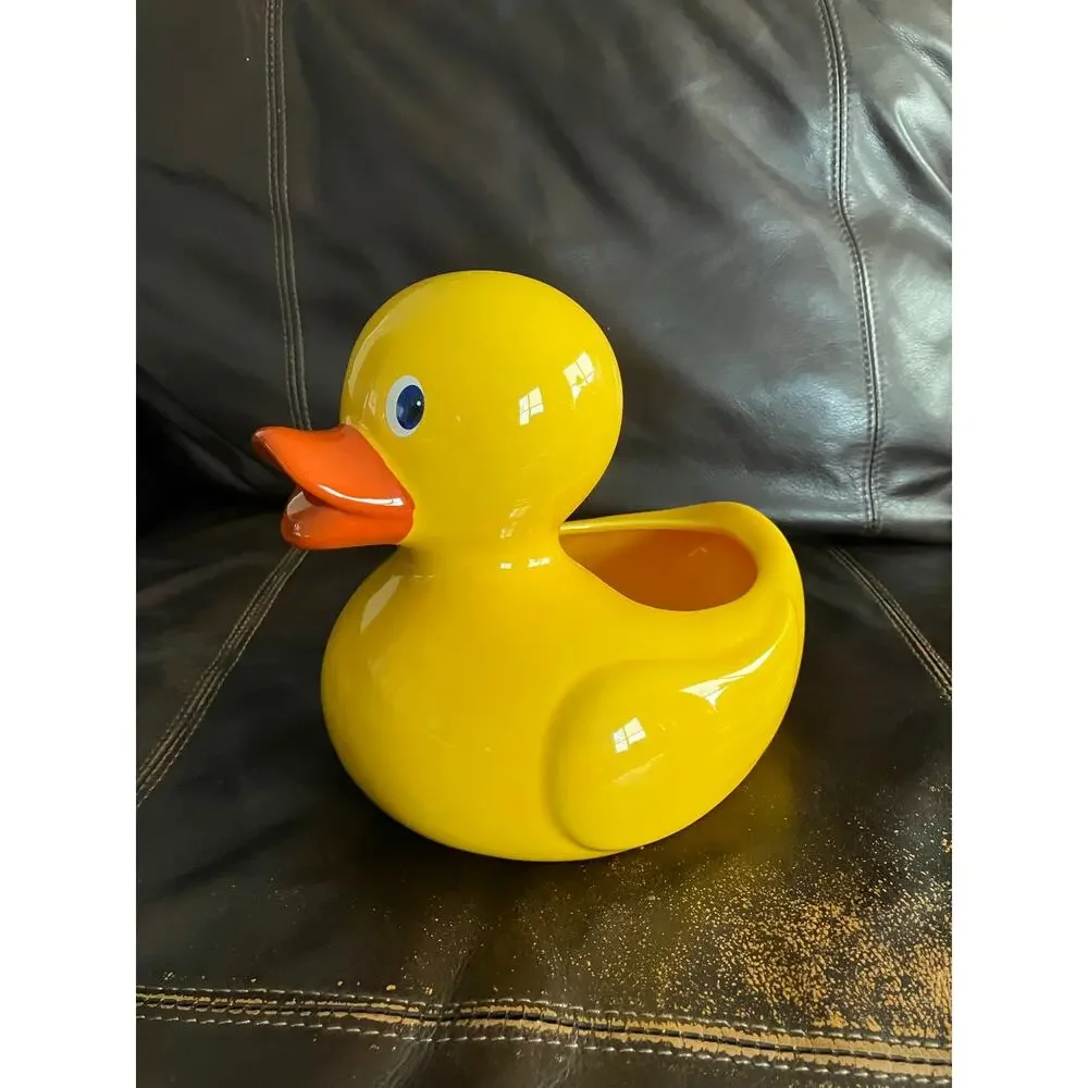 Teleflora Yellow Duck Ceramic Planter Vase Baby Nursery Easter Decor 8.5